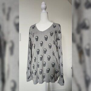 Skull Print Gray Cashmere Sweater Sz M